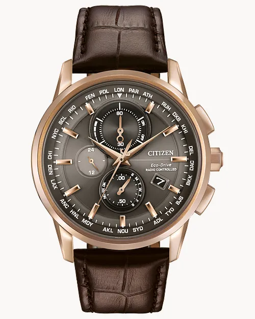 ★ヤマト便発送★CITIZEN Eco-Drive Chronograph AT8113-04H World Chronograph A-T -Men's Brown AT8113-04H Leather Watch